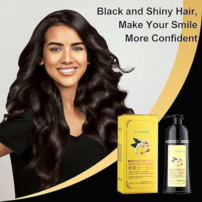 Mokeru 500ML Hair Colour Shampoo - Ginger Black Dye for Gray Hair in 5 Minutes, 100% Healthy No Damage Instant Cover for Women & Men