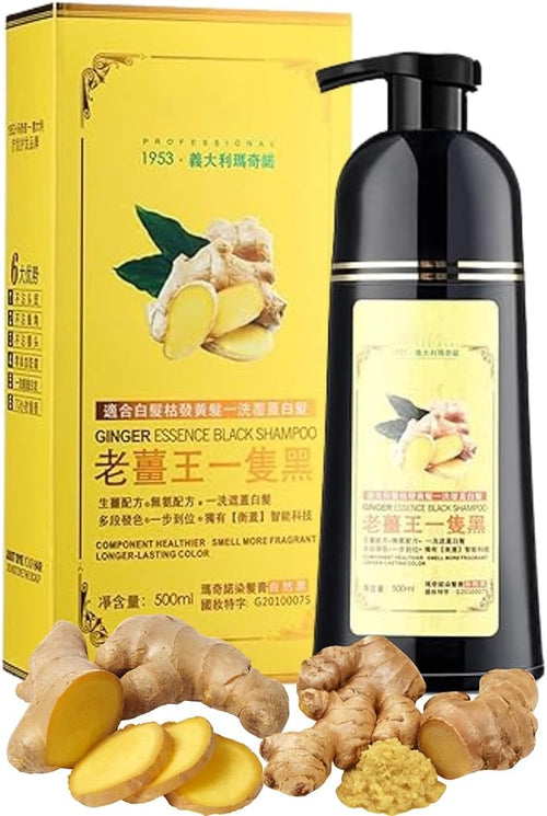 Mokeru 500ML Hair Colour Shampoo - Ginger Black Dye for Gray Hair in 5 Minutes, 100% Healthy No Damage Instant Cover for Women & Men